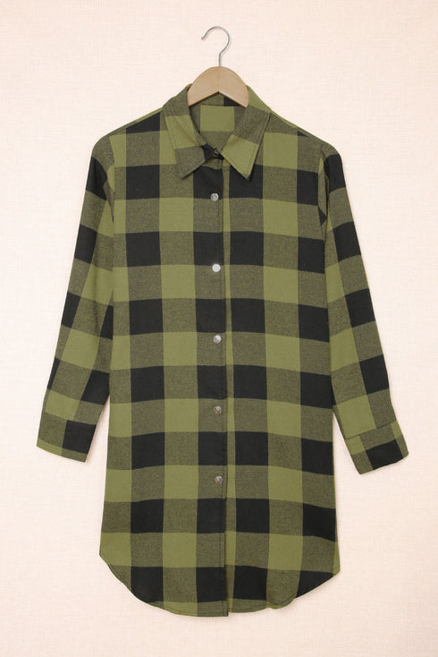 Turn-Down Collar Plaid Shirt Coat